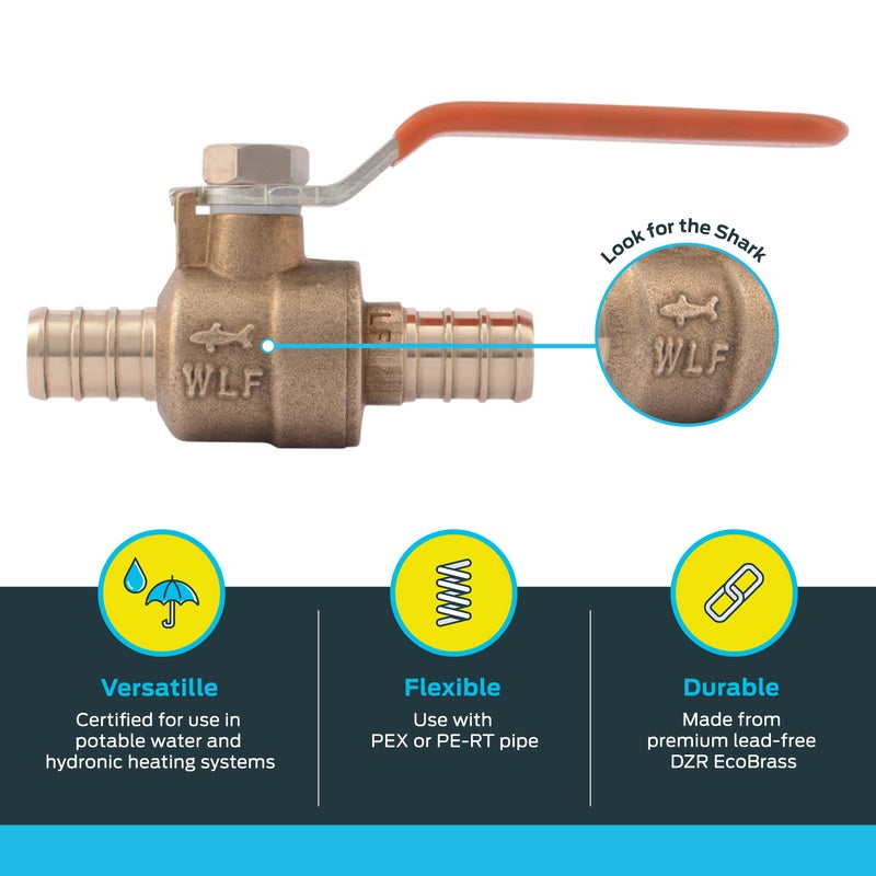 SharkBite 1/2 Inch Crimp Ball Valve, Brass Plumbing Fitting, PEX Pipe, PE-RT, 22461LFA - Image 3